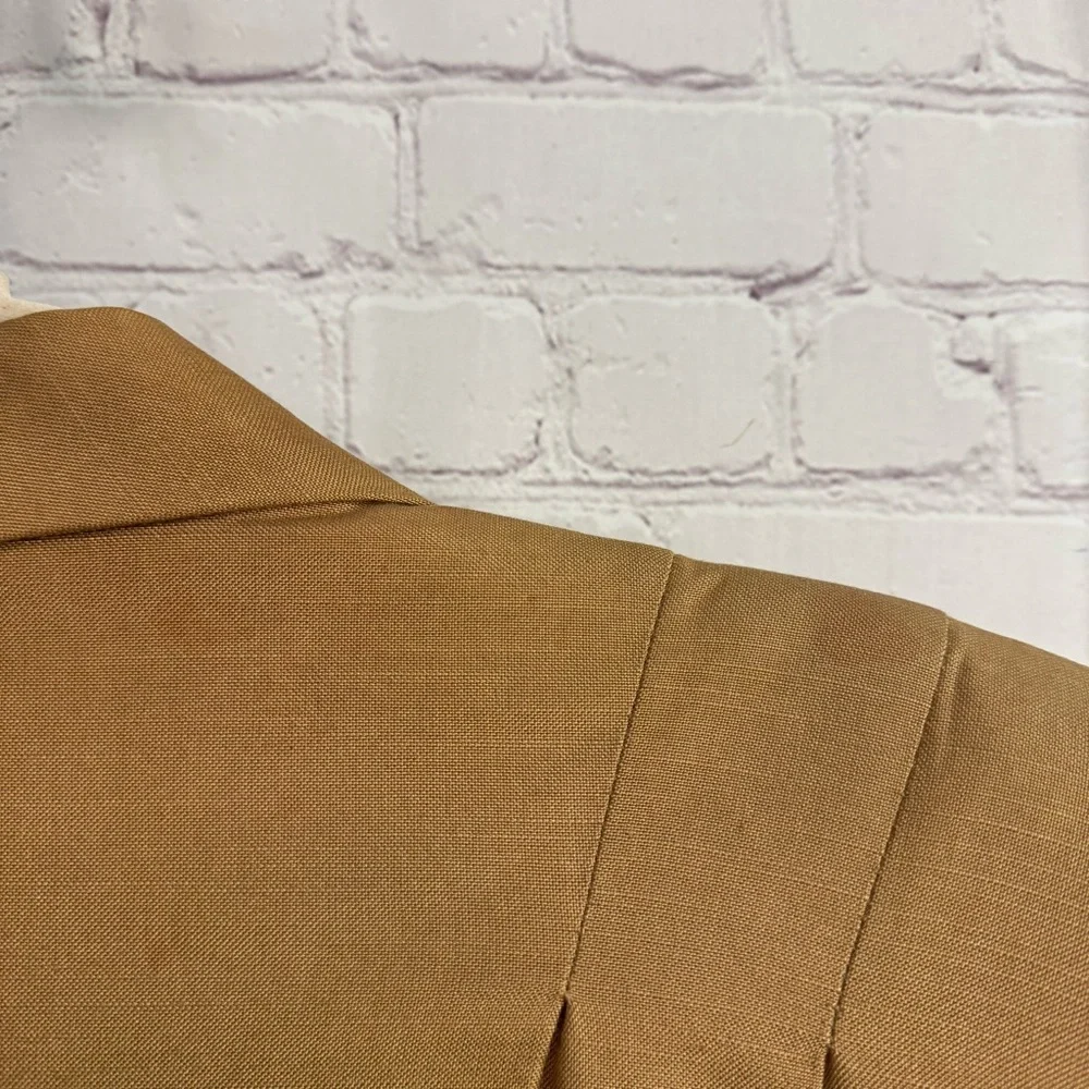 Michelle Stuart vintage y2k ladies structured pleated tan jacket gold size 14